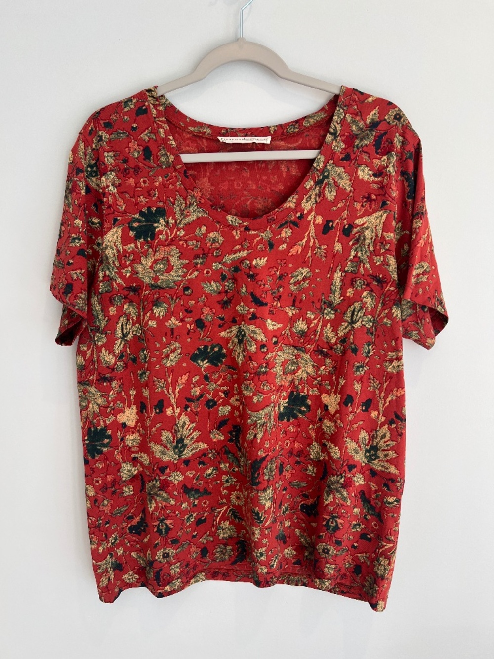 Peruvian Connection Pima Cotton Floral Scoop Neck Top - Size Large
